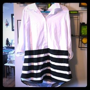 Crisp White Button-up with Black Stripe Detail